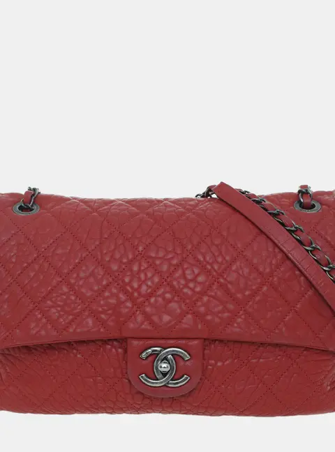 Chanel Quilted Easy Flap Bag Red Grained Calfskin Leather Shoulder Bag