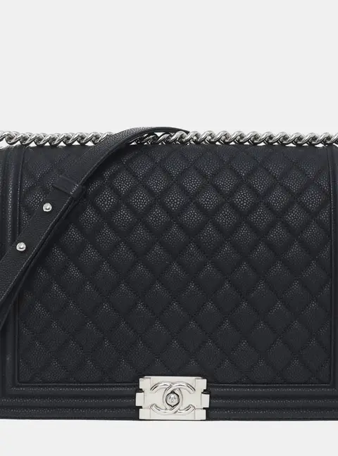 Chanel Boy Large Black Caviar Leather Shoulder Bag