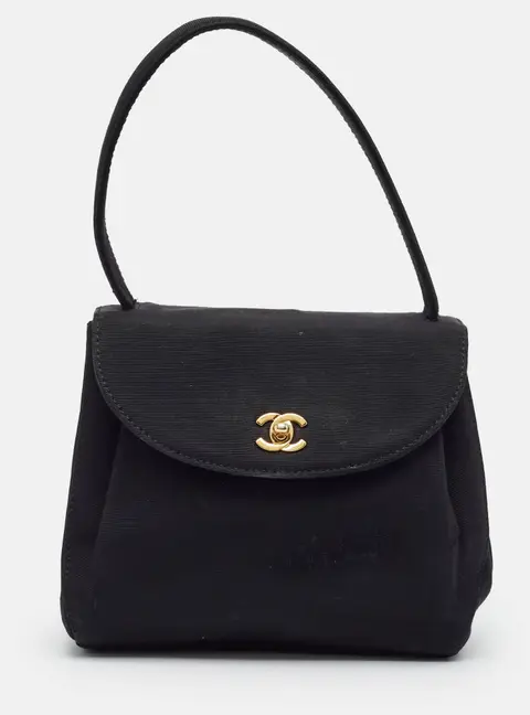 Chanel Kelly Vintage Mini Black Fabric Top Handle Bag