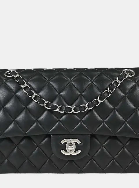 Chanel Classic Double Flap Medium Black Lambskin Leather Shoulder Bag