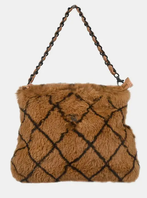 Chanel Lapin Fur Diamond Quilt Brown Rabbit Fur Tote Bag