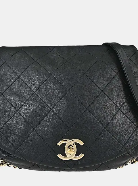 Chanel Chain Around Saddle Flap Black Calfskin Leather Shoulder Bag