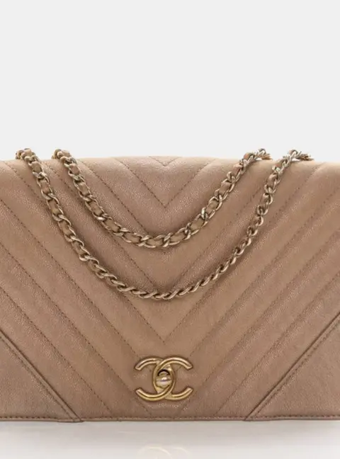 Chanel Statement Flap Medium Gold Iridescent Caviar Leather Shoulder Bag