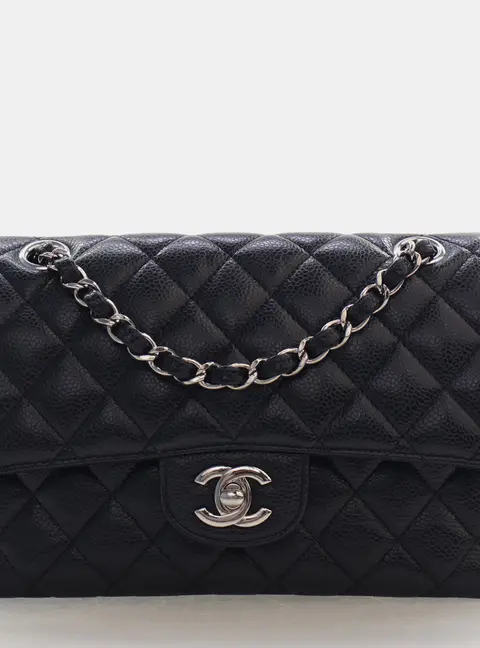 Chanel Classic Double Flap Small Black Caviar Grained Calfskin Leather Shoulder Bag