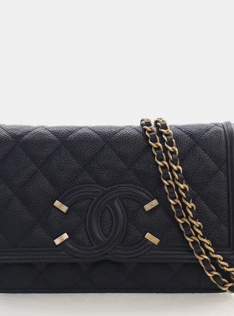 Chanel Boy Wallet On Chain Black Grained Calfskin Leather Bag