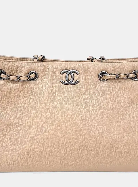 Chanel Small Beige Caviar Leather Shoulder Bag