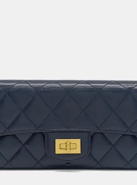 Chanel Navy Blue Leather Vintage Long Wallet