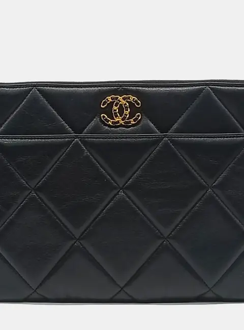 Chanel 19 New Medium Black Lambskin Leather Clutch Bag