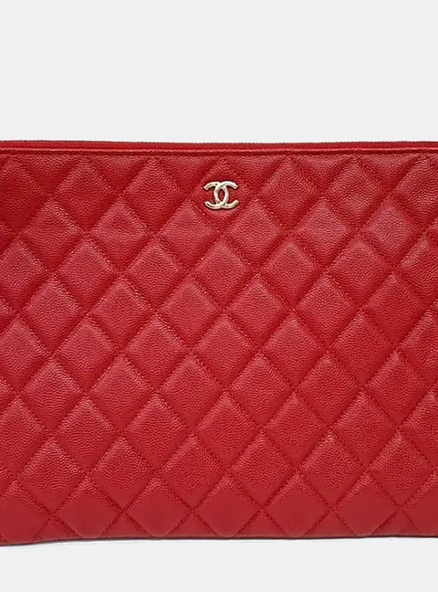 Chanel Red Caviar Clutch New Medium A82545