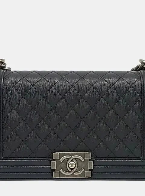 Chanel Boy Medium Black Caviar Leather Flap Bag