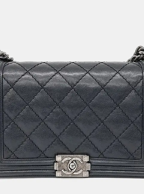 Chanel Boy New Medium Black Quilted Calfskin Leather Shoulder Bag