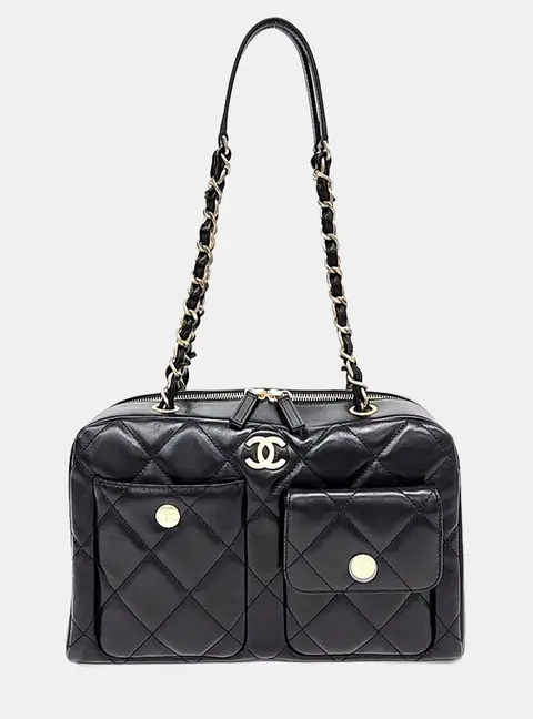 Chanel Pocket Chain Bowling Black Leather Shoulder Bag