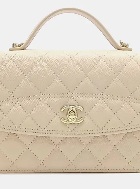 Chanel Mini Flap Cream Caviar Leather Backpack Bag