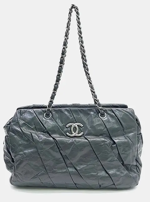 Chanel Grey Leather Twisted Shoulder Bag