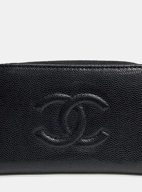 Chanel Zip Around Black Caviar Leather Wallet Bag