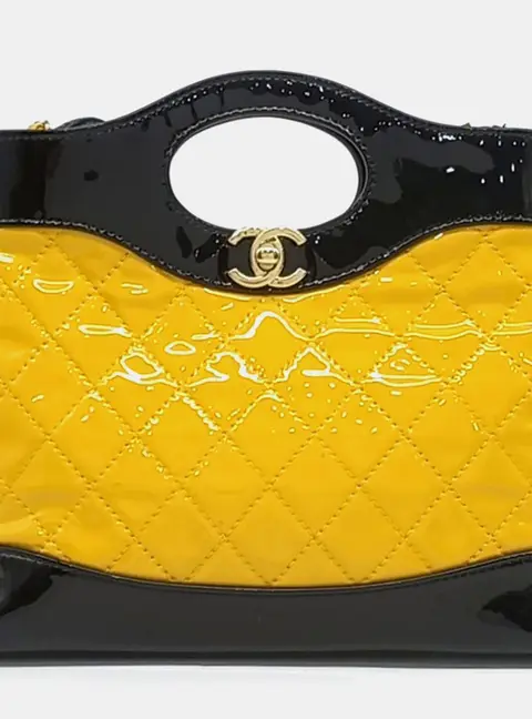 Chanel 31 Black/Yellow Patent Leather Mini Shopping Bag