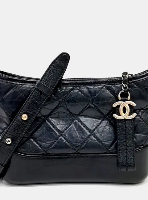 Chanel Gabrielle Small Black Aged Calfskin Leather Hobo Bag
