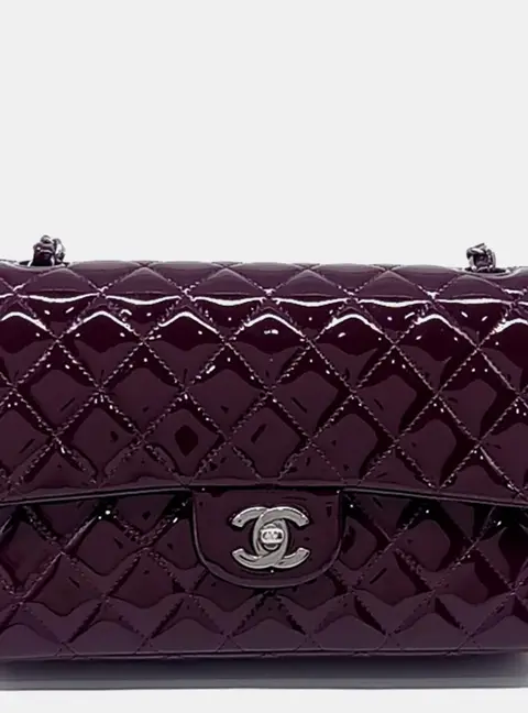 Chanel Classic Medium Burgundy Patent Leather Shoulder Bag