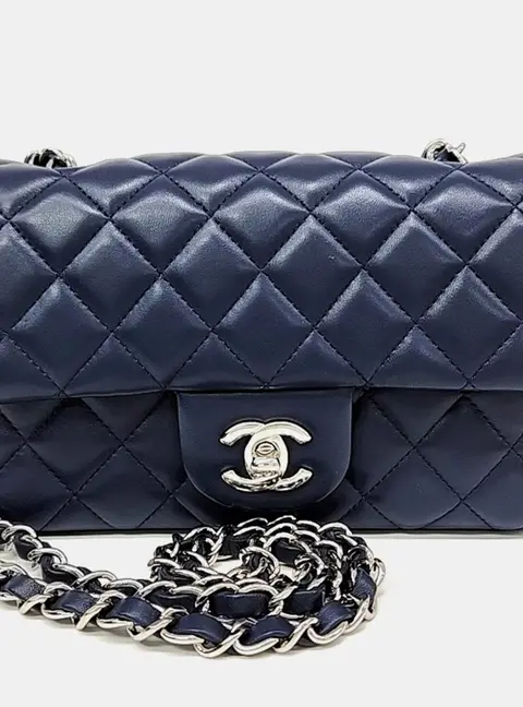 Chanel Classic Mini Navy Blue Lambskin Leather Crossbody Bag
