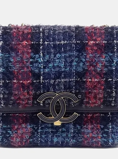 Chanel Navy Blue/Multicolor Tweed Chain Shoulder Bag