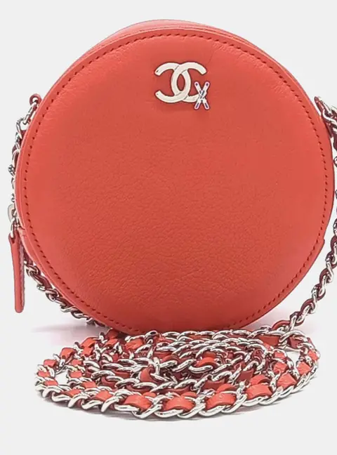 Chanel Orange Leather Round Mini Crossbody Bag