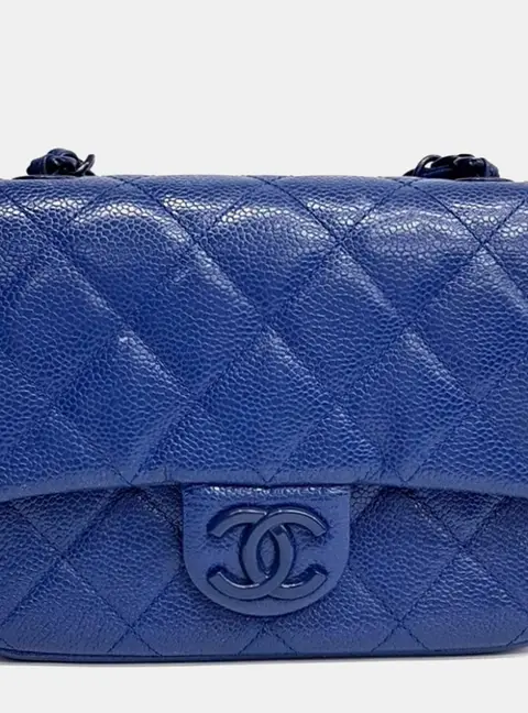 Chanel Flap Small Blue Quilted Caviar Leather Crossbody Bag