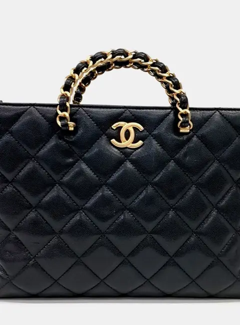 Chanel AS4824 Shopping Small Black Caviar Leather Top Handle Bag