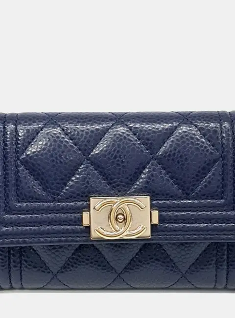 Chanel Navy Blue Leather Caviar Boy Card Holder
