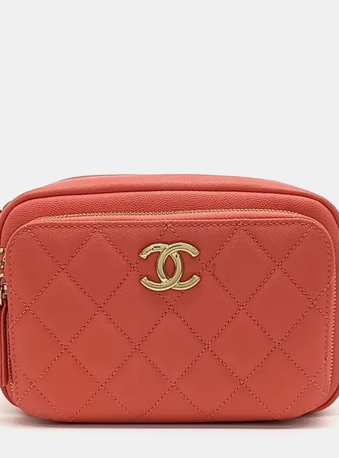 Chanel Affinity Camera Small Red Caviar Leather Shoulder Bag