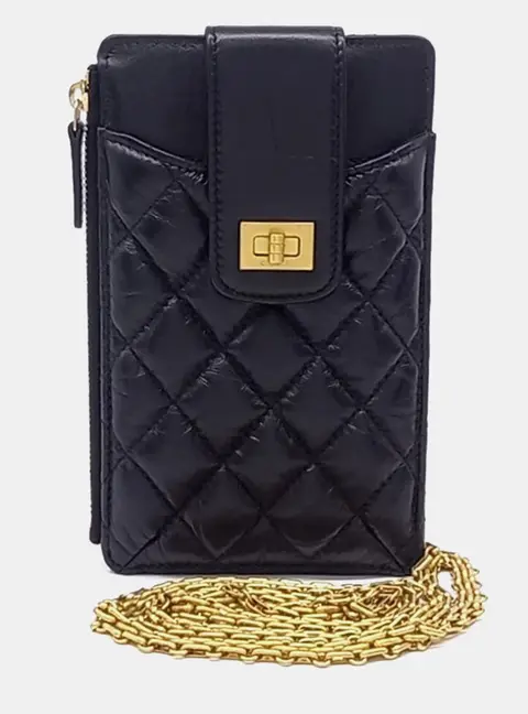 Chanel Black Leather 2.55 Vintage Phone Holder Crossbody Bag