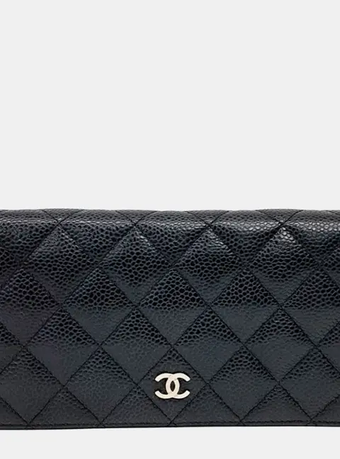 Chanel Black Leather caviar long wallet