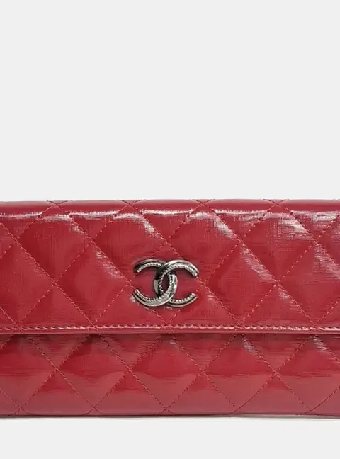 Chanel Red Leather long wallet