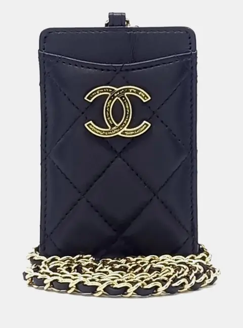 Chanel Black Leather chain card holder