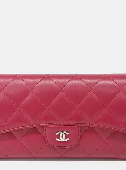 Chanel Pink Leather lambskin long wallet