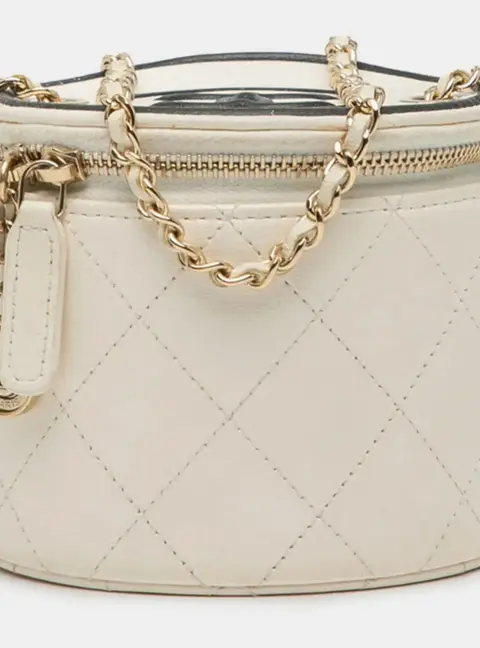 Chanel Coco Mark Small Off -White Black Calfskin Leather Vanity Shoulder Bag