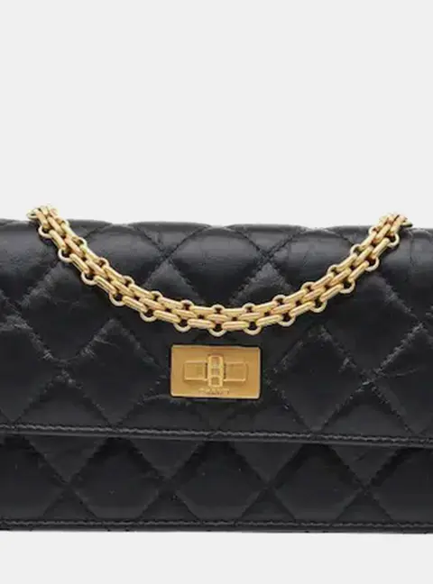 Chanel Reissue 2.55 WOC Black Aged Calfskin Leather Wallet on Chain Bag