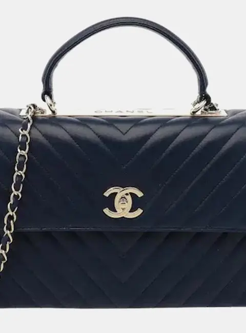 Chanel Trendy CC Chevron Medium Black Lambskin Leather Top Handle Bag