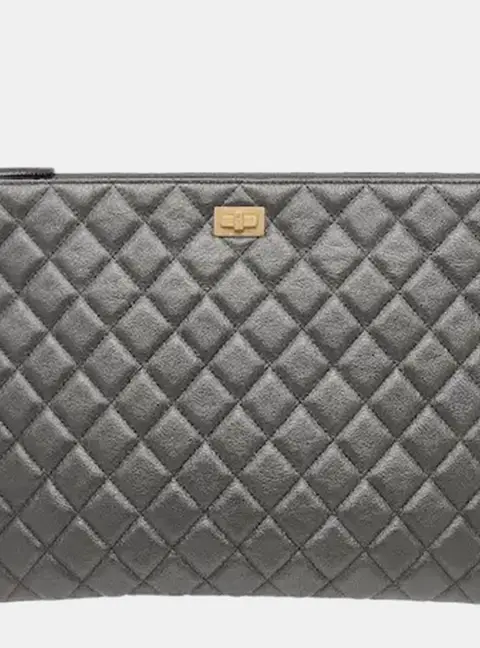 Chanel Vintage 2.55 Large Black Aged Calfskin Leather Clutch Bag