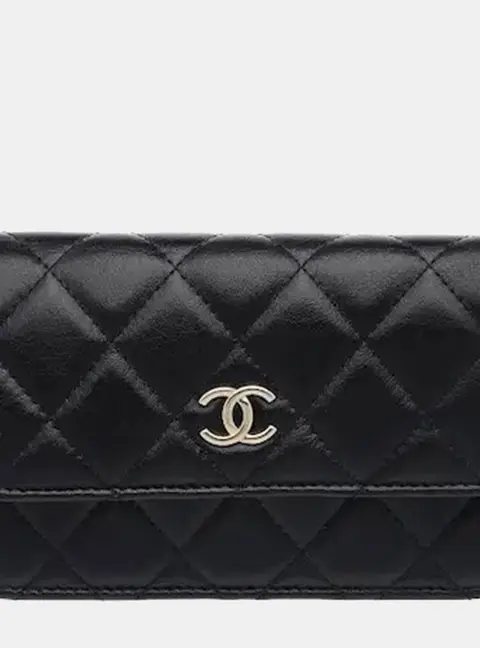 Chanel Pearl Crush Mini Black Lambskin Leather Wallet on Chain Bag