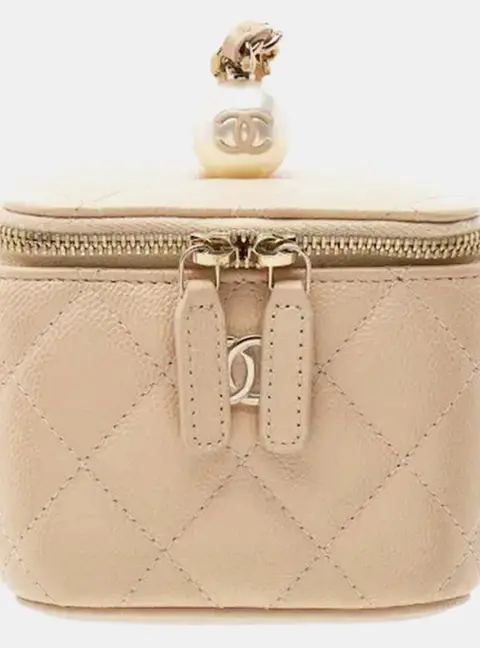 Chanel Classic Pearl On Top Mini Black Caviar Quilted Leather Vanity Bag
