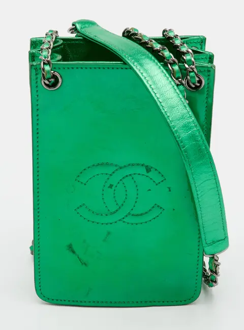 Chanel CC Green Patent Phone Holder Crossbody Bag