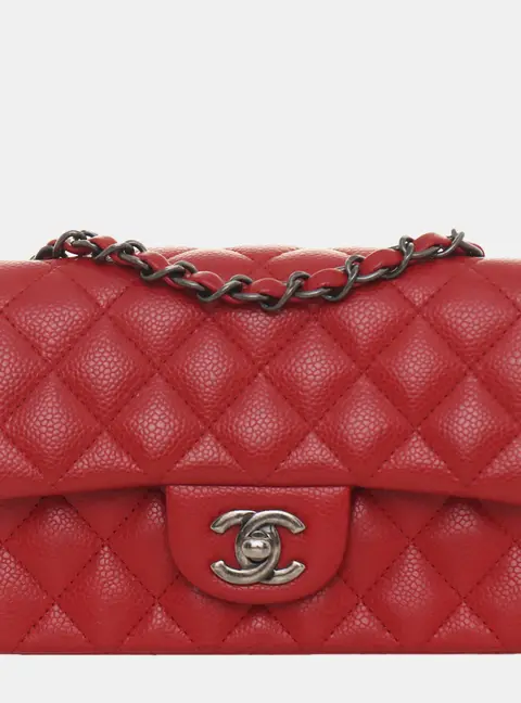 Chanel Mini Rectangle Flap Bag Red Caviar Leather Crossbody Bag