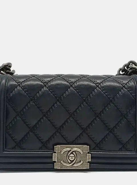 Chanel Boy Medium Black Grained Calfskin Leather Shoulder Bag