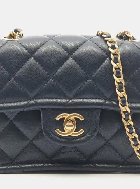 Chanel Classic Mini Square Flap Navy Calfskin Leather Shoulder Bag