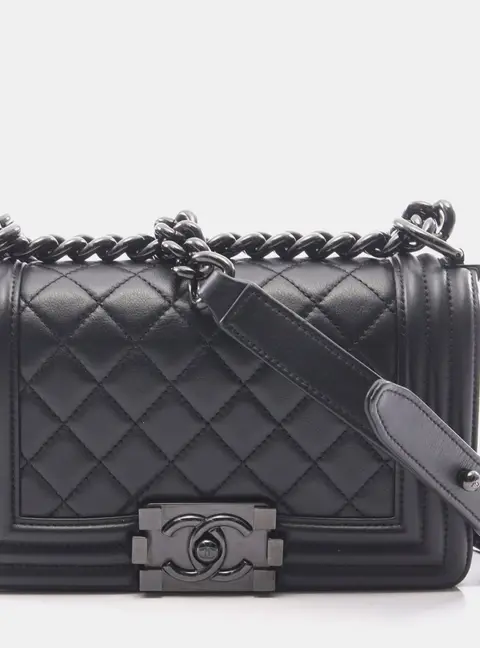 Chanel Boy Small Black Grained Calfskin Leather Shoulder Bag