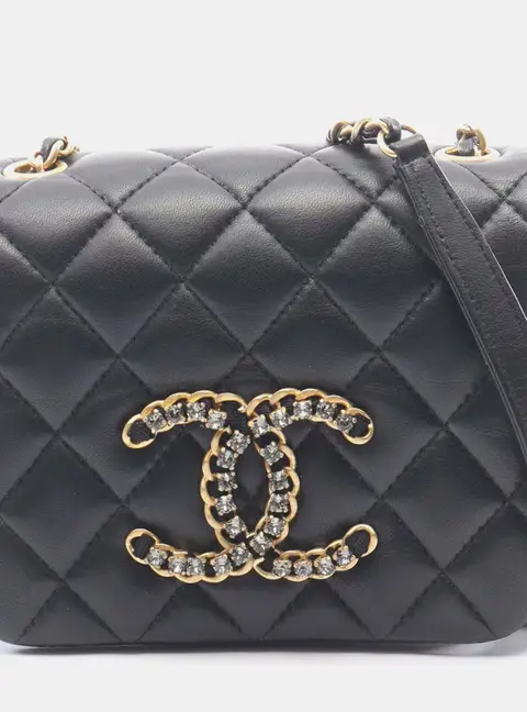 Chanel Crystal Mini CC Black Lambskin Leather Shoulder Bag