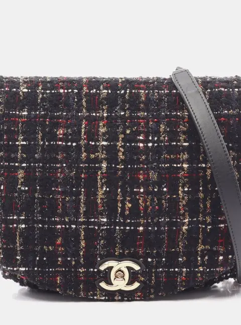 Chanel Chain Around Black Multicolor Tweed, Leather Flap Shoulder Bag