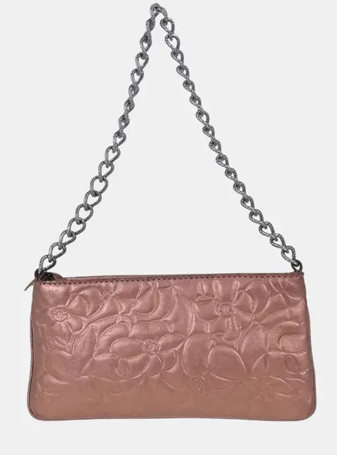 Chanel Camellia Mini Metallic Pink Lambskin Leather Pochette Bag