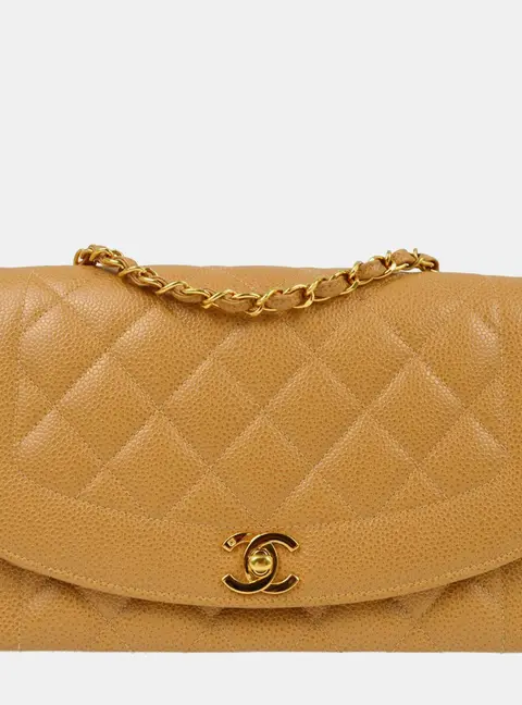 Chanel Diana Medium Beige Caviar Leather Shoulder Bag