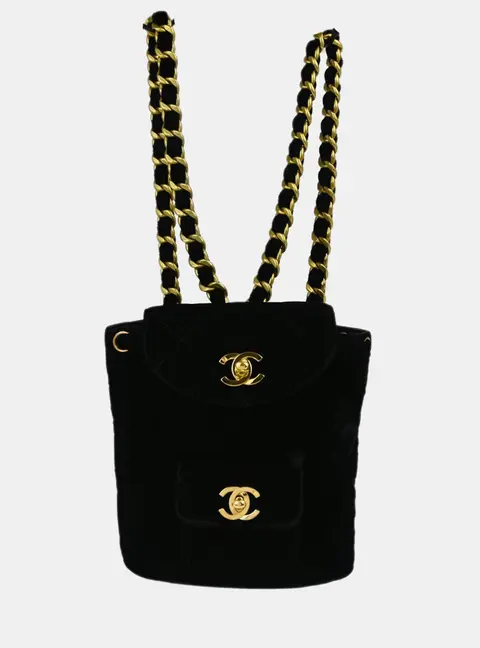 Chanel Duma Small Black Velvet Backpack Bag